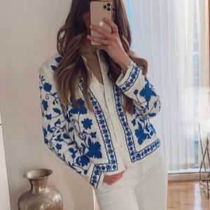 Zara Embroidered Linen Blend Overshirt